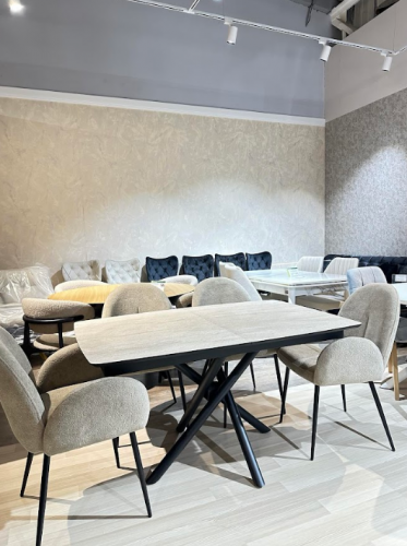 Стол обеденный Art-Deco EXM- KATRIN травертин матовый МДФ+HPL 138/178*90*76 