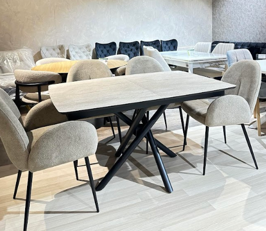 Стол обеденный Art-Deco EXM- KATRIN травертин матовый МДФ+HPL 138/178*90*76 