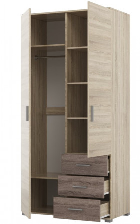Шкаф прямой на 2 двери и 3 шухляды EVR- Бриз ШП-4 дуб Сонома + фасад трюфель