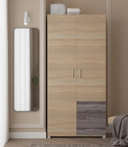 Шкаф прямой на 2 двери и 3 шухляды EVR- Бриз ШП-4 дуб Сонома + фасад трюфель