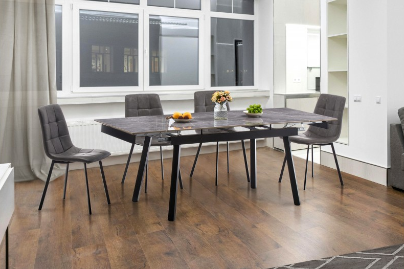 Стол обеденный BIO- Бастион (черный/ керамика Армани грей) 