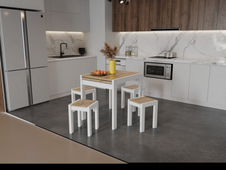 Стол + 4 табуретки ViA- Крос (белый/дуб тахо)