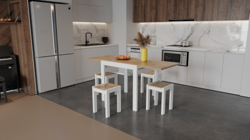 Стол + 4 табуретки ViA- Крос (белый/дуб тахо)