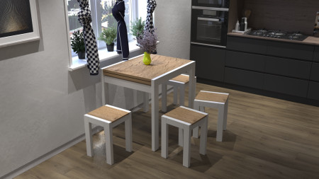 Стол + 4 табуретки ViA- Крос (белый/дуб тахо)