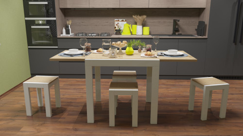 Стол + 4 табуретки ViA- Крос (белый/дуб тахо)