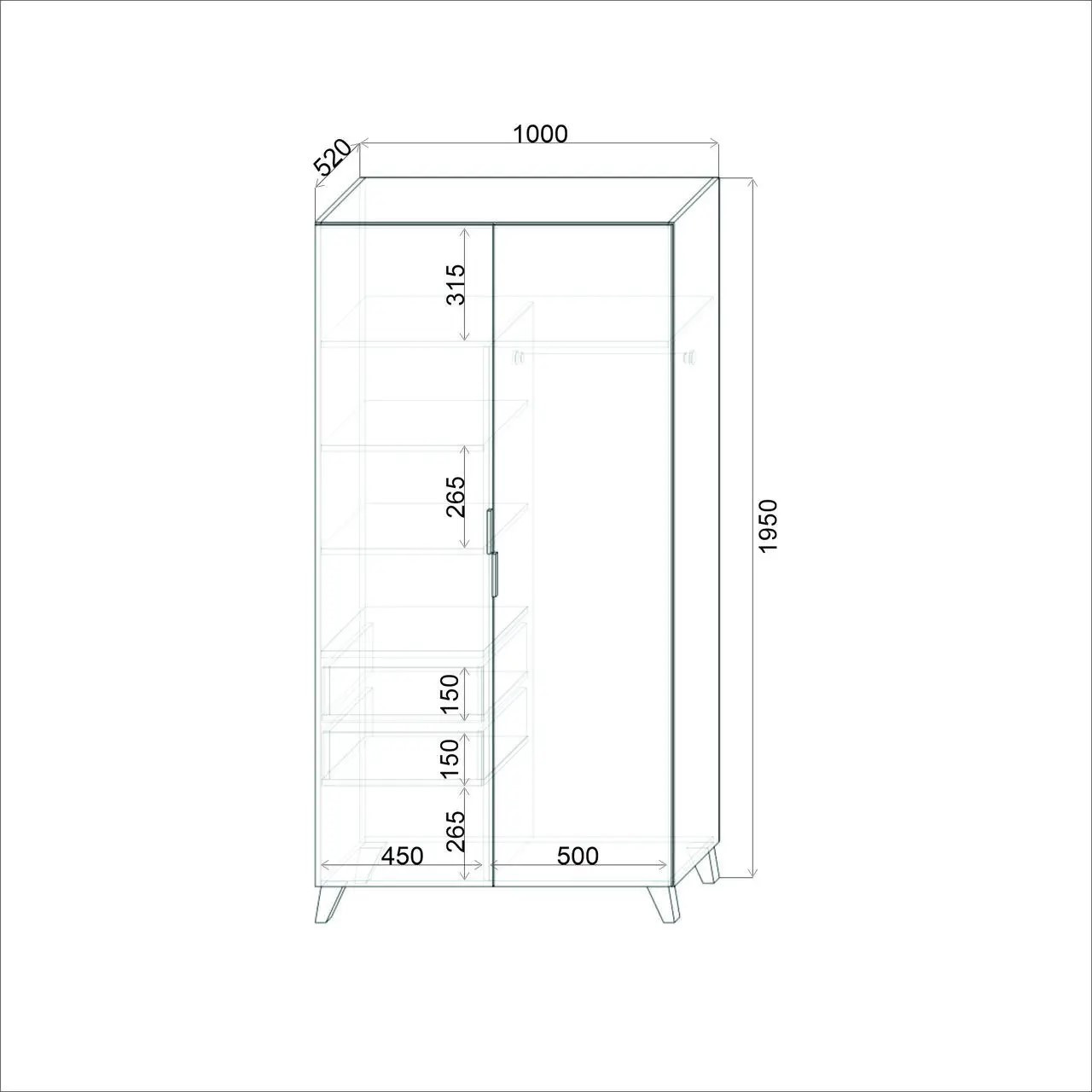 Шкаф 195х100х52 см KOD- ШК-100ящ Хюгге