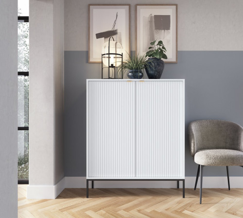 Комод высокий Perfect Home Новая/Nova 2-дверный с черными ножками K104 Белый