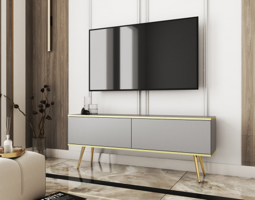Тумба под ТВ Perfect Home Оро / Oro 2-дверная с золотыми ножками RTV135 Серый