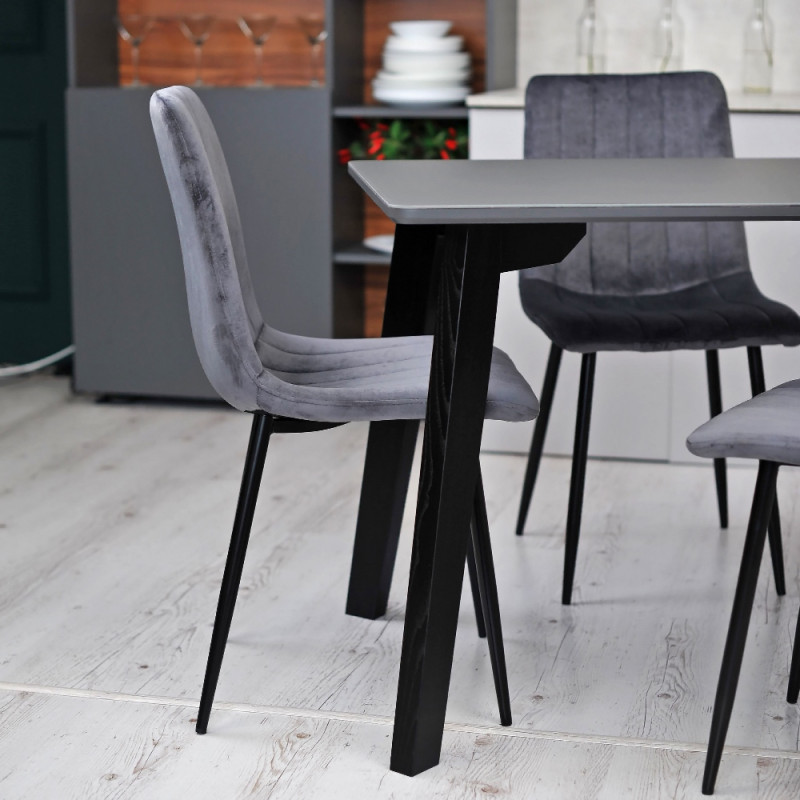 Кухонный комплект Ont- Фабрицио серый прямоугольный стол + 4 стула Lava Velvet серые