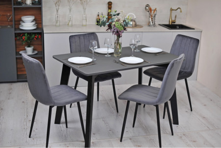 Кухонный комплект Ont- Фабрицио серый прямоугольный стол + 4 стула Lava Velvet серые