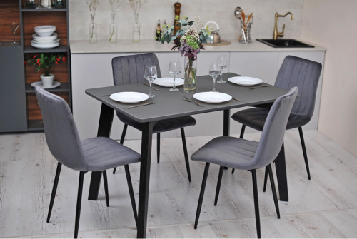 Кухонный комплект Ont- Фабрицио серый прямоугольный стол + 4 стула Lava Velvet серые