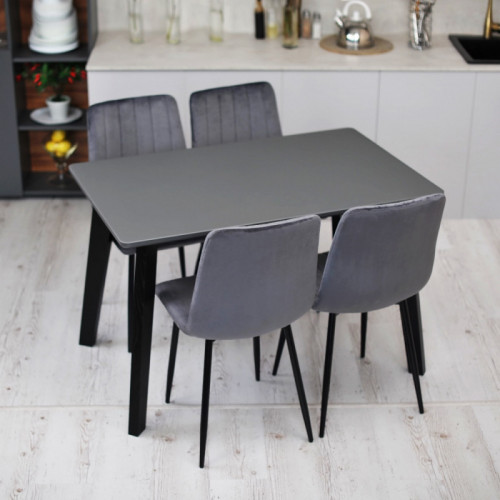 Кухонный комплект Ont- Фабрицио серый прямоугольный стол + 4 стула Lava Velvet серые