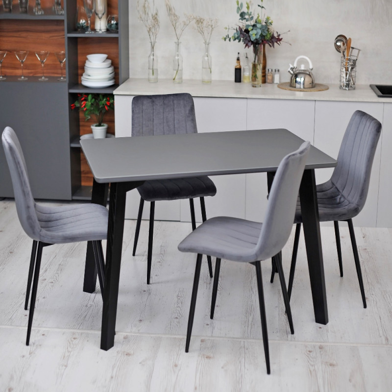 Кухонный комплект Ont- Фабрицио серый прямоугольный стол + 4 стула Lava Velvet серые