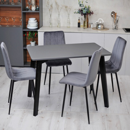 Кухонный комплект Ont- Фабрицио серый прямоугольный стол + 4 стула Lava Velvet серые