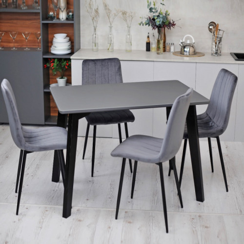 Кухонный комплект Ont- Фабрицио серый прямоугольный стол + 4 стула Lava Velvet серые