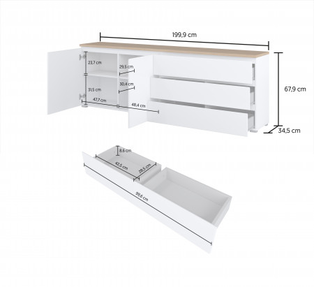 Комод на 2 двери и 3 ящика Helvetia MODO 247VOJ28 (белый/дуб маувелла)