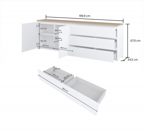 Комод на 2 двери и 3 ящика Helvetia MODO 247VOJ28 (белый/дуб маувелла)