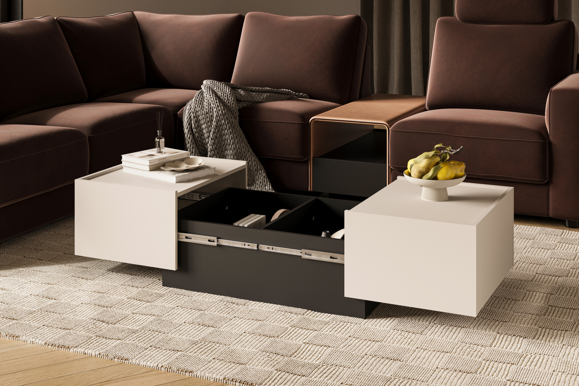 Стол кофейный раздвижной Helvetia EKO 24KWMJ96 (кашемир/черный)