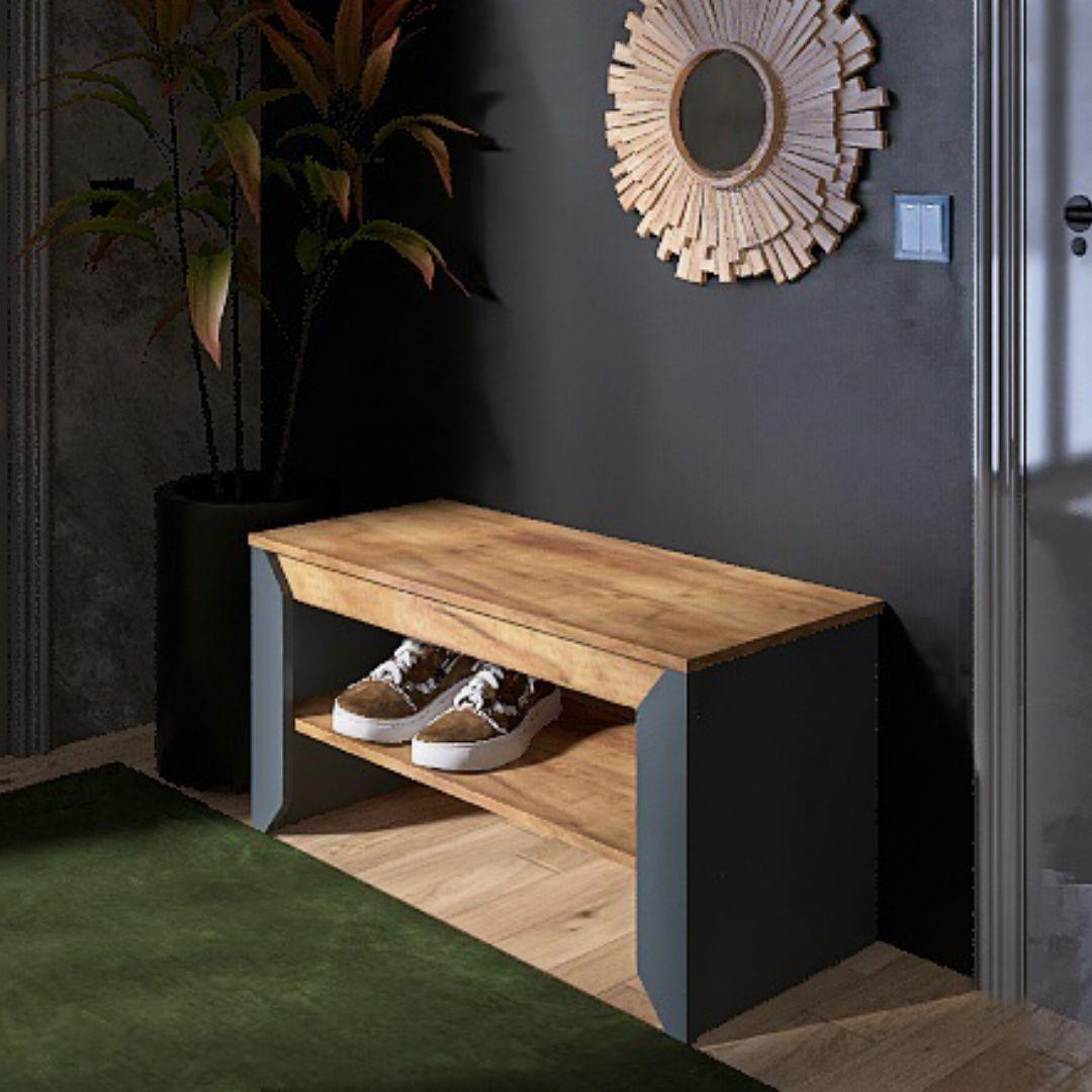 Тумба для обуви в прихожую EVR- Нордк-900 дуб крафт золотой + графит