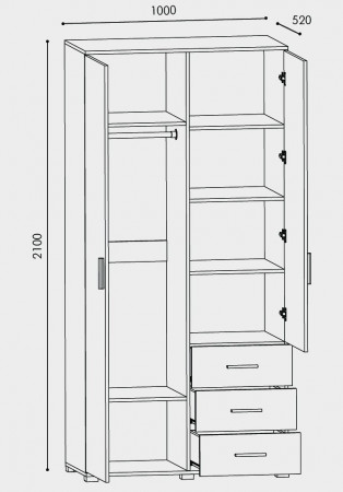 Шкаф прямой на 2 двери и 3 шухляды EVR- Бриз ШП-4 белый(нимфея альба)