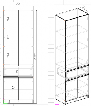 Шкаф-пенал с полками на 1 шухляду и 4 двери ViA- Таун Т-3