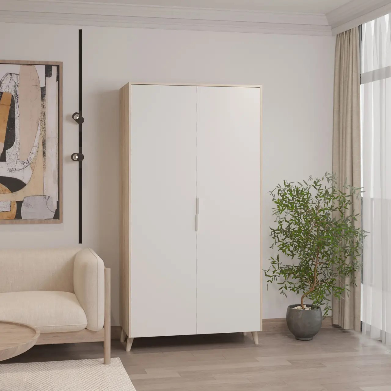 Шкаф 195х100х52 см KOD- ШК-100ящ Хюгге (белый фасад)