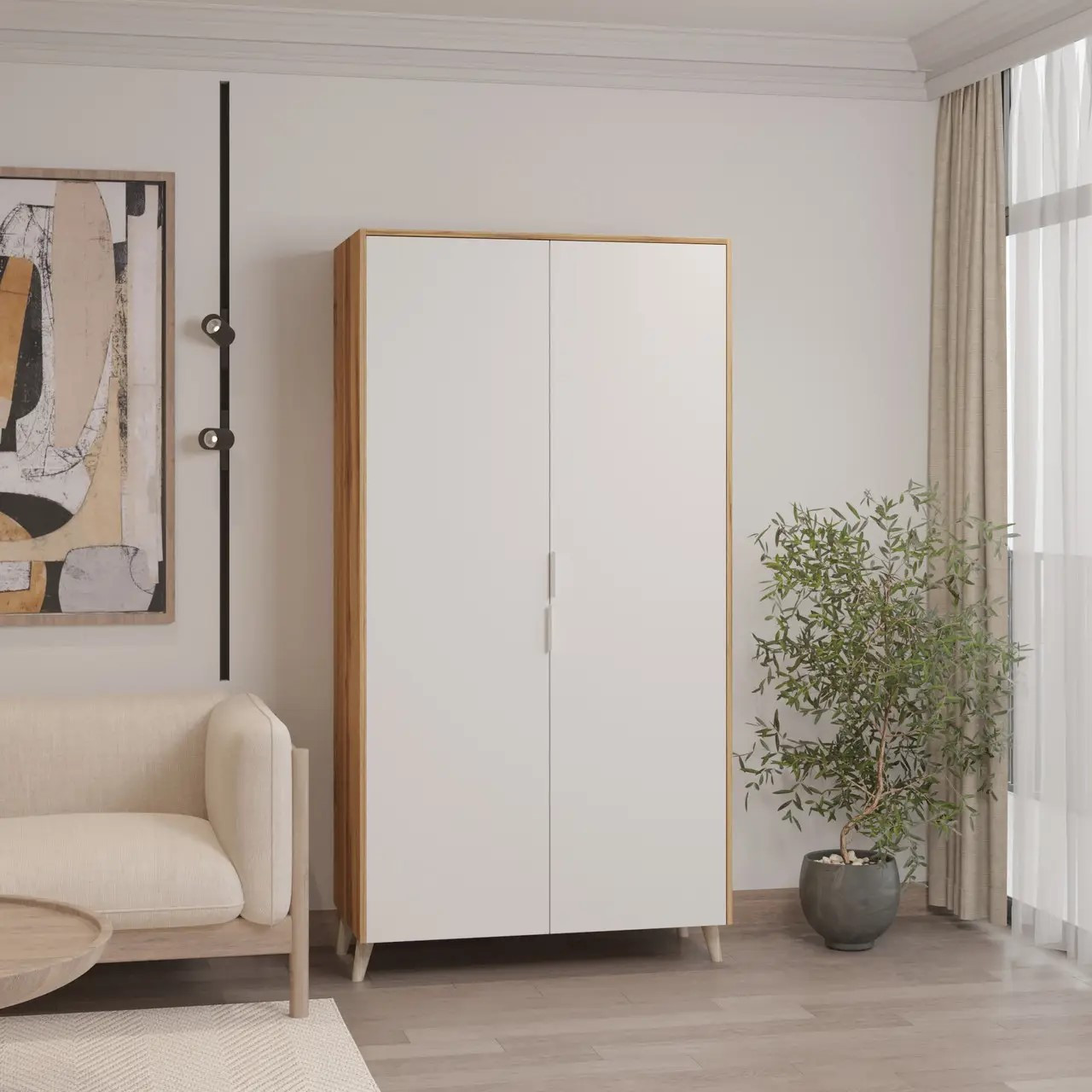 Шкаф 195х100х52 см KOD- ШК-100ящ Хюгге (белый фасад)