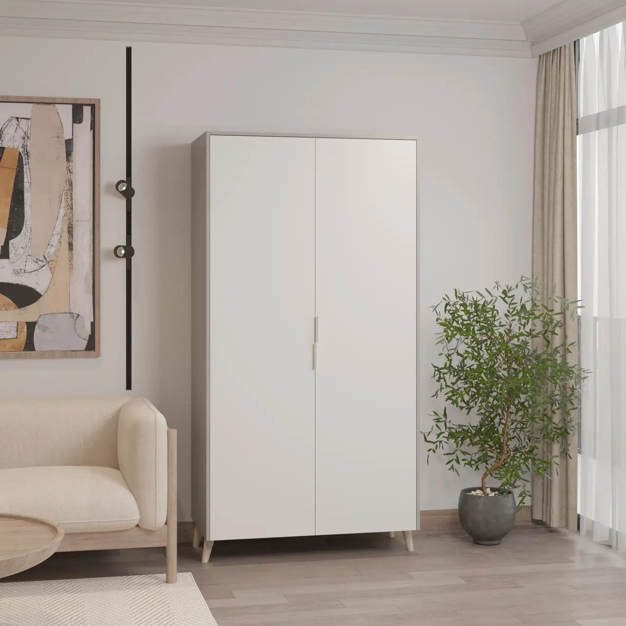 Шкаф 195х100х52 см KOD- ШК-100ящ Хюгге (белый фасад)