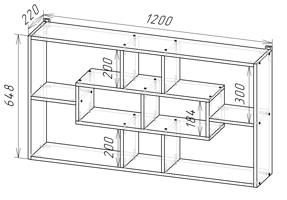 Полка навесная настенная 65х120х22 см KOD- ПК-4