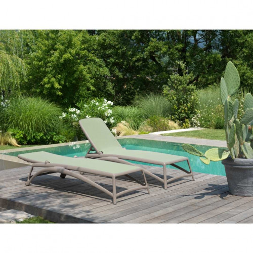 Шезлонг Nardi Outdoor ATLANTICO бежевый (текстиль зеленый, оранжевый)