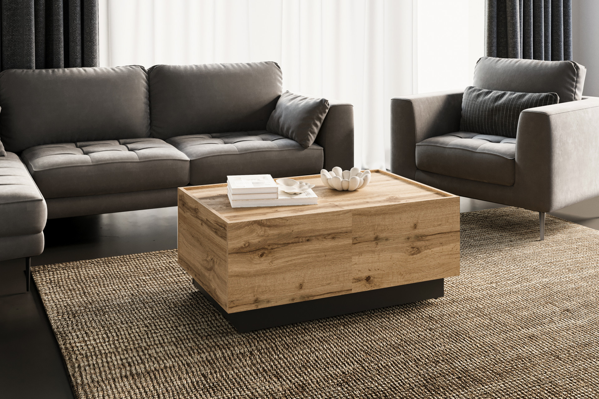 Стол кофейный раздвижной Helvetia EKO 24N6MJ96 (дуб вотан/черный)