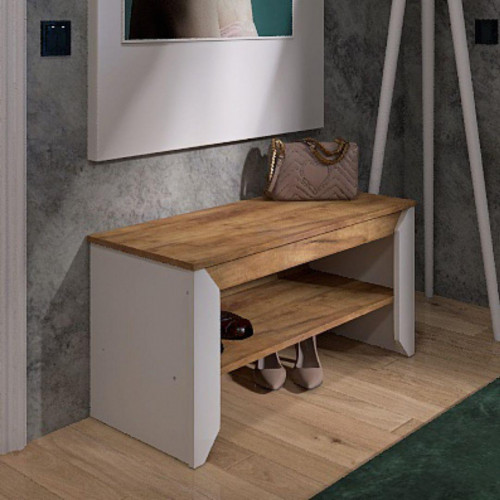 Тумба для обуви в прихожую EVR- Нордк-900 дуб крафт золотой + белый