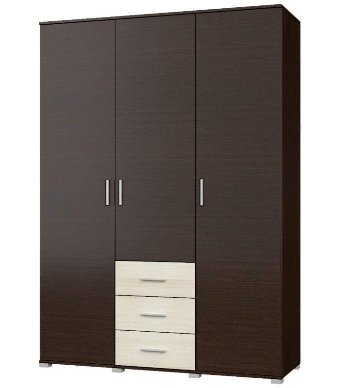 Шкаф распашной на 3 двери и 3 шухляды EVR- Бриз ШП-5 венге + фасад дуб молочный