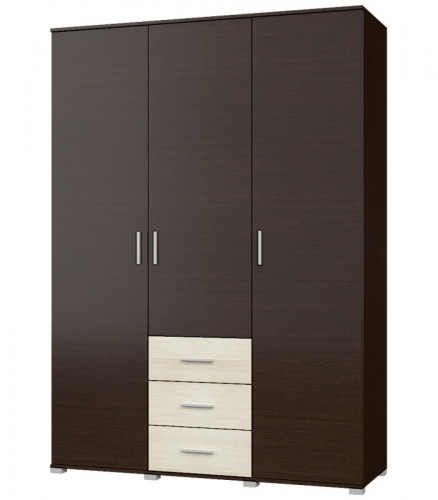 Шкаф распашной на 3 двери и 3 шухляды EVR- Бриз ШП-5 венге + фасад дуб молочный