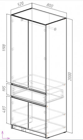 Шкаф-пенал с штангой на 1 шухляду и 4 двери ViA- Таун Т-4