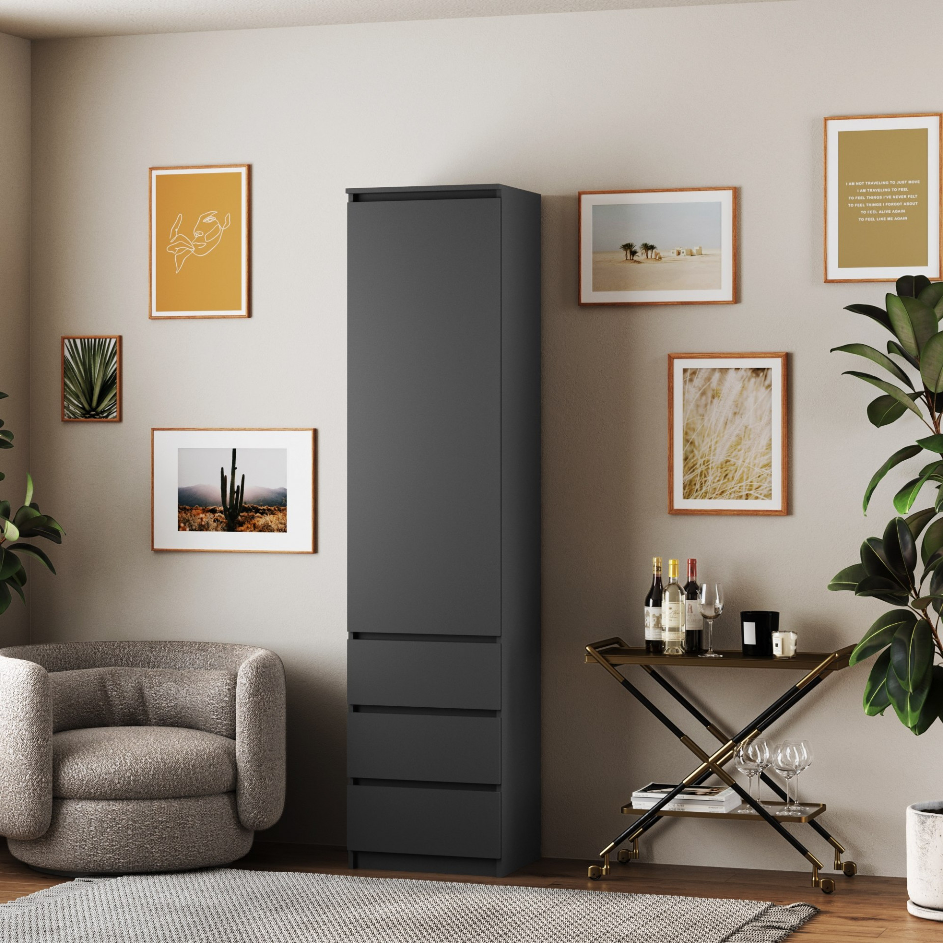 Шкаф с ящиками и полками 211х43х50 см KOD- ШК-стиль-4ф