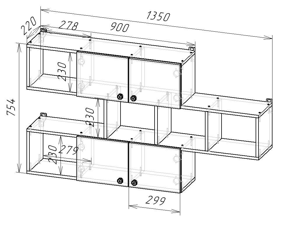 Полка навесная настенная 75х135х22 см KOD- ПК-5