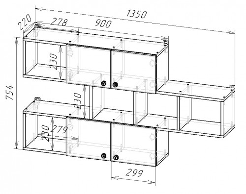 Полка навесная настенная 75х135х22 см KOD- ПК-5