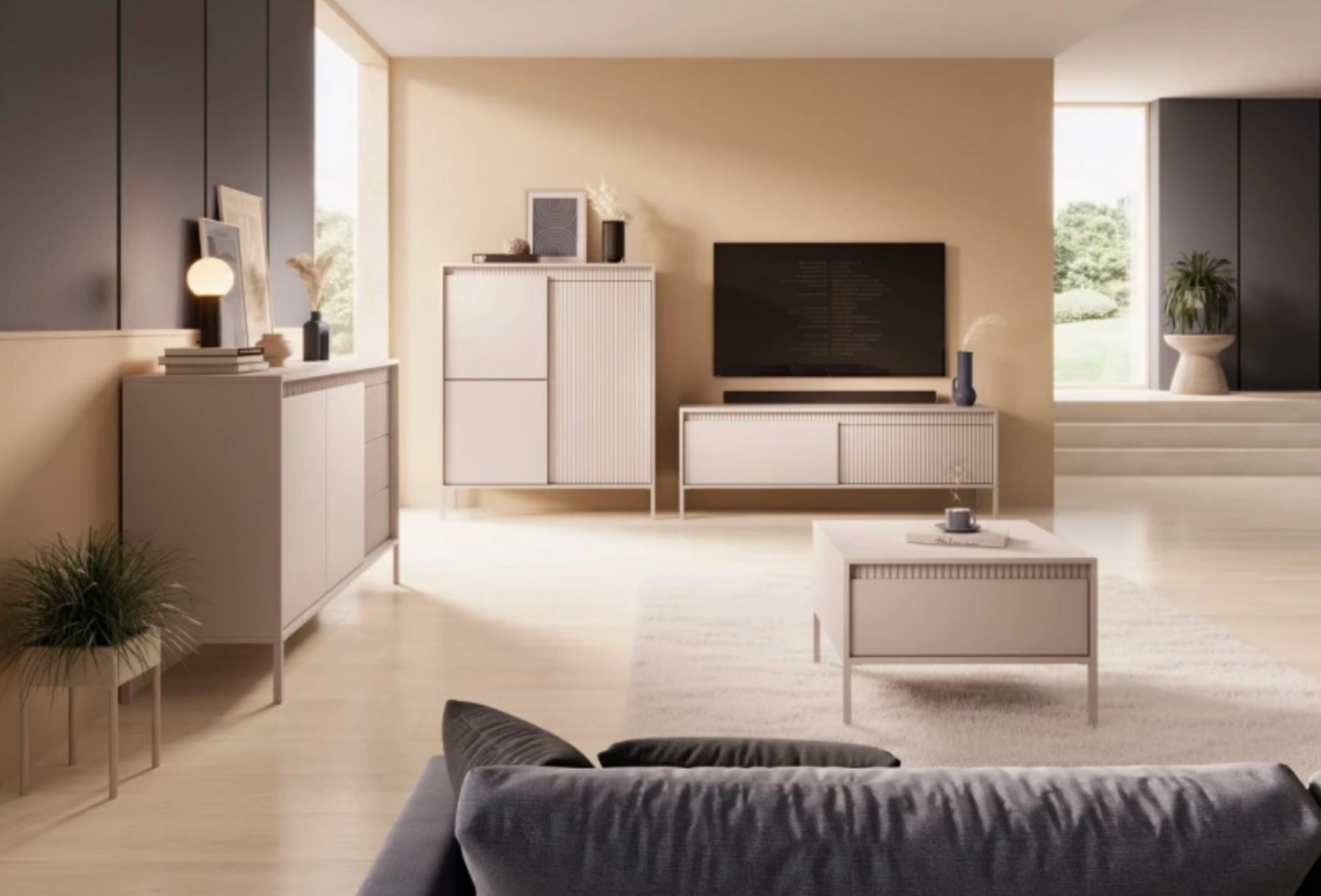 Тумба под телевизор Perfect Home Сенсо/Senso 2-дверная 2D/153 Беж