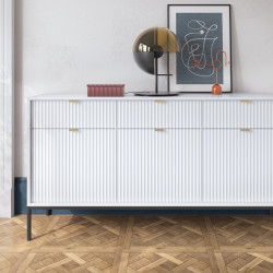 Комод Perfect Home Новая/Nova 3-дверный с 3 ящиками, черные ножки KSZ154 Белый