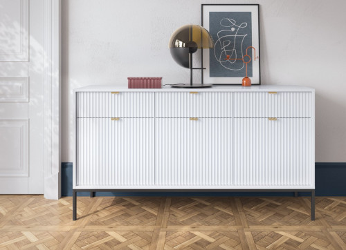 Комод Perfect Home Новая/Nova 3-дверный с 3 ящиками, черные ножки KSZ154 Белый