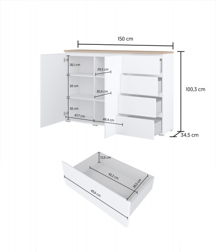 Комод на 2 двери и 4 ящика Helvetia MODO 247VOJ45 (белый/дуб маувелла)