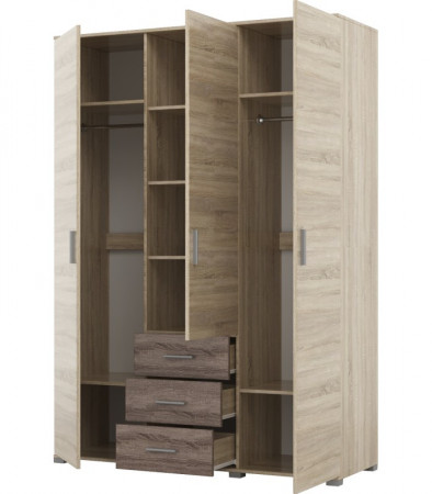 Шкаф распашной на 3 двери и 3 шухляды EVR- Бриз ШП-5 дуб Сонома + фасад трюфель