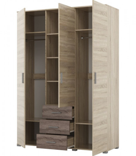 Шкаф распашной на 3 двери и 3 шухляды EVR- Бриз ШП-5 дуб Сонома + фасад трюфель