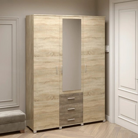 Шкаф распашной на 3 двери и 3 шухляды EVR- Бриз ШП-5 дуб Сонома + фасад трюфель