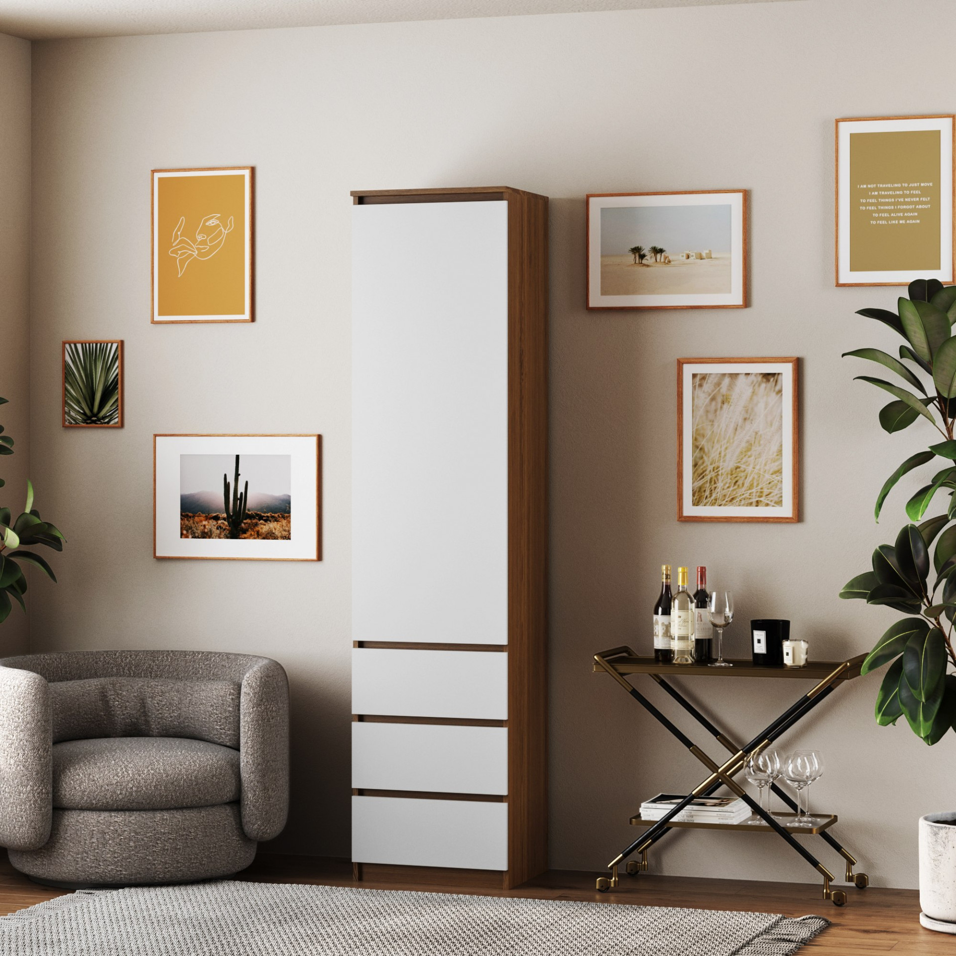 Шкаф с ящиками и полками 211х43х50 см KOD- ШК-стиль-4ф (белый фасад)