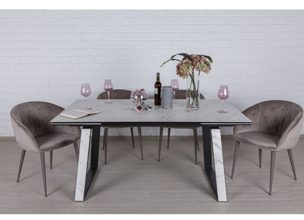 Стол обеденный модерн NL- KANSAS белый (160/240*90*76 см керамика)
