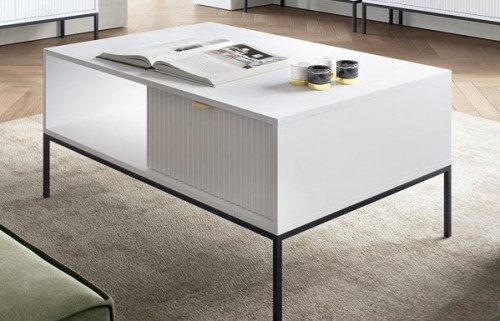 Стол журнальный Perfect Home Новая/Nova с 2 ящиками и черными ножками L104 Белый