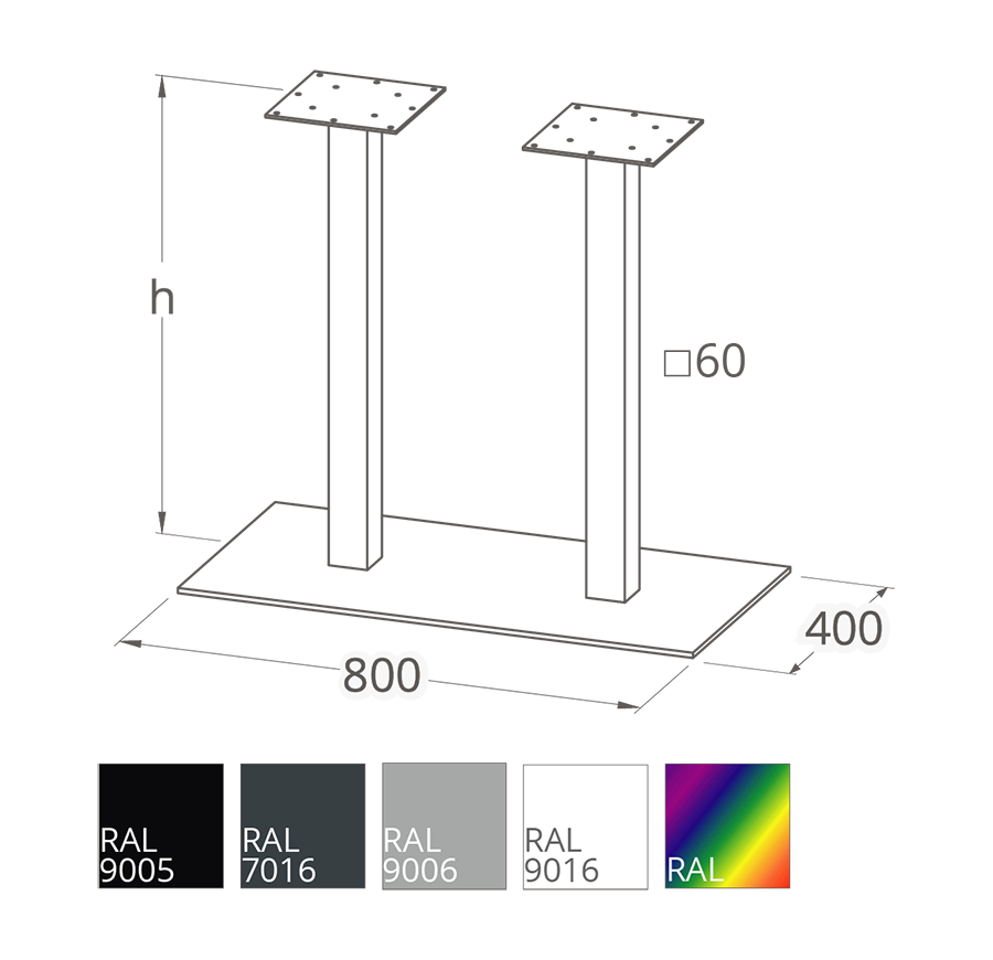 Опора для стола STL- Milano Double (основание 80х40 см, высота 57 см и 72 см)
