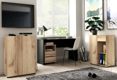 Тумба на колесах с 2 ящиками Helvetia AGAPI 24N3LZ00 (натуральный дуб)